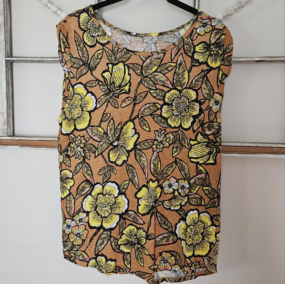 Loft Linen T-Shirt Tank Top Size Large Floral